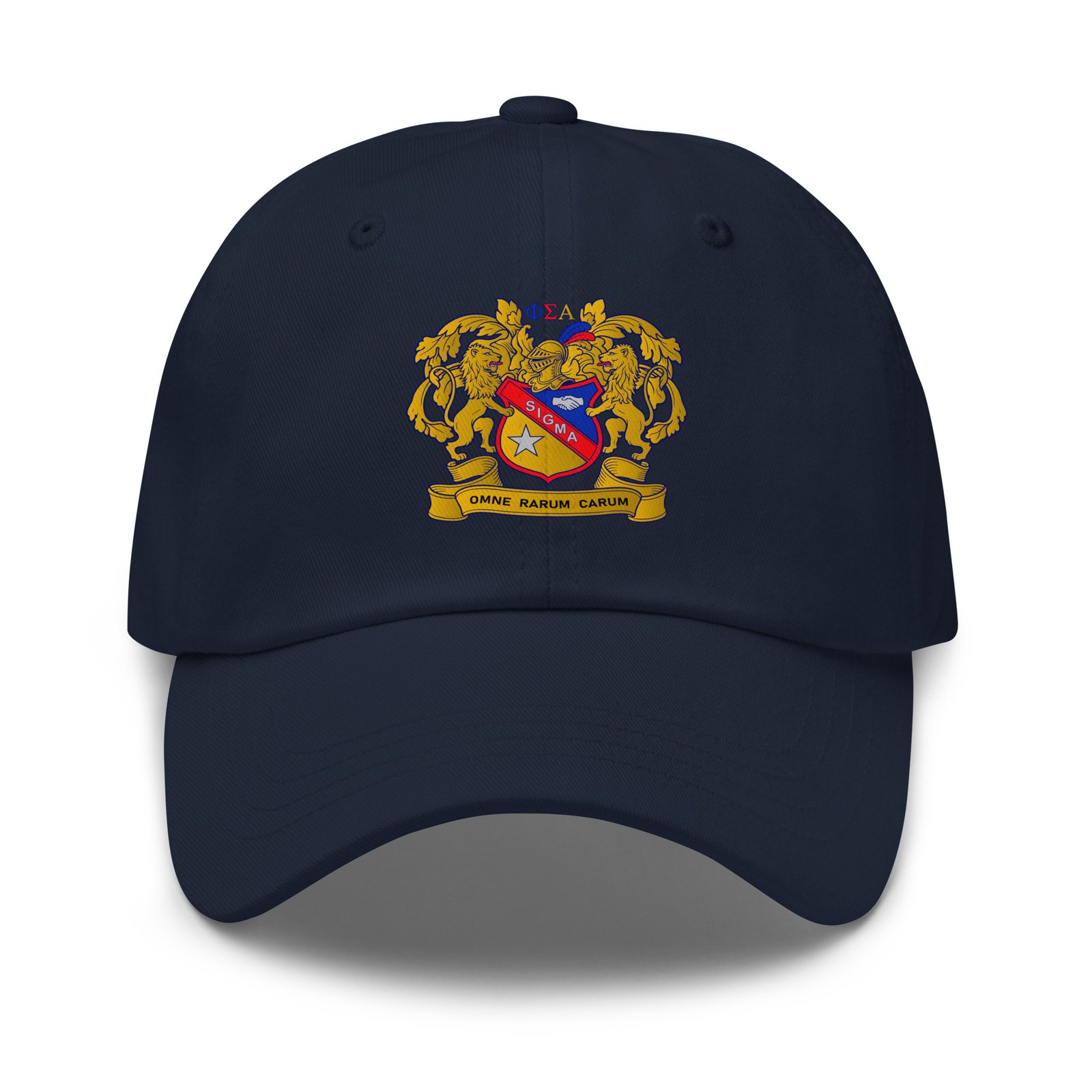 Gorra azul marino con escudo de Phi Sigma Alpha