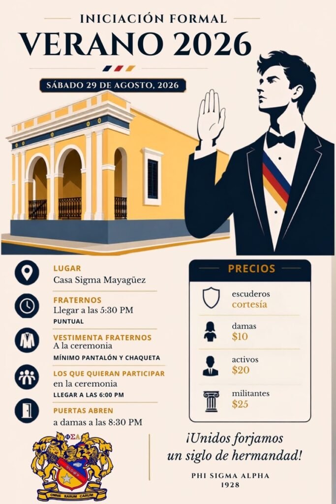 Flyer de la Iniciación Formal Verano 2026 del 29 de agosto en Casa Sigma Mayagüez