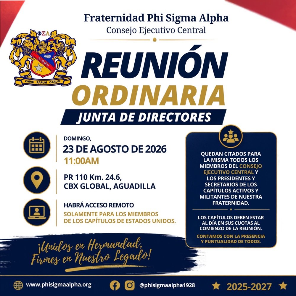 Flyer de la Reunión Ordinaria de la Junta de Directores del 23 de agosto de 2026
